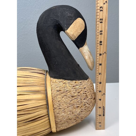 VTG Large 21" American Goose Carved Wood & Reed Decoy Rustic Home Decor Duck EUC - Picture 9 of 9